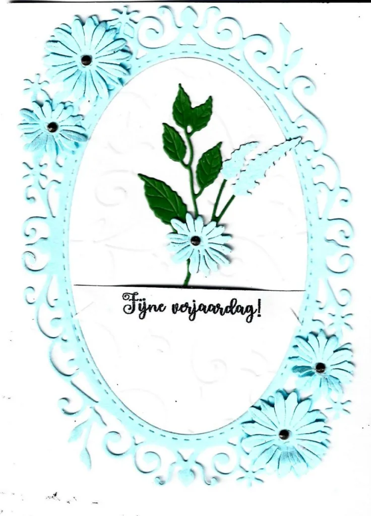 Blauwe ovaal met bloemen