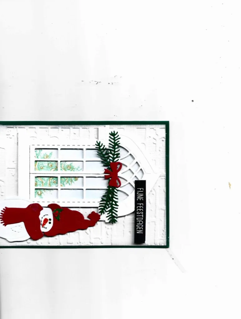 Raam met sneeuwpop fijne feestdagen
