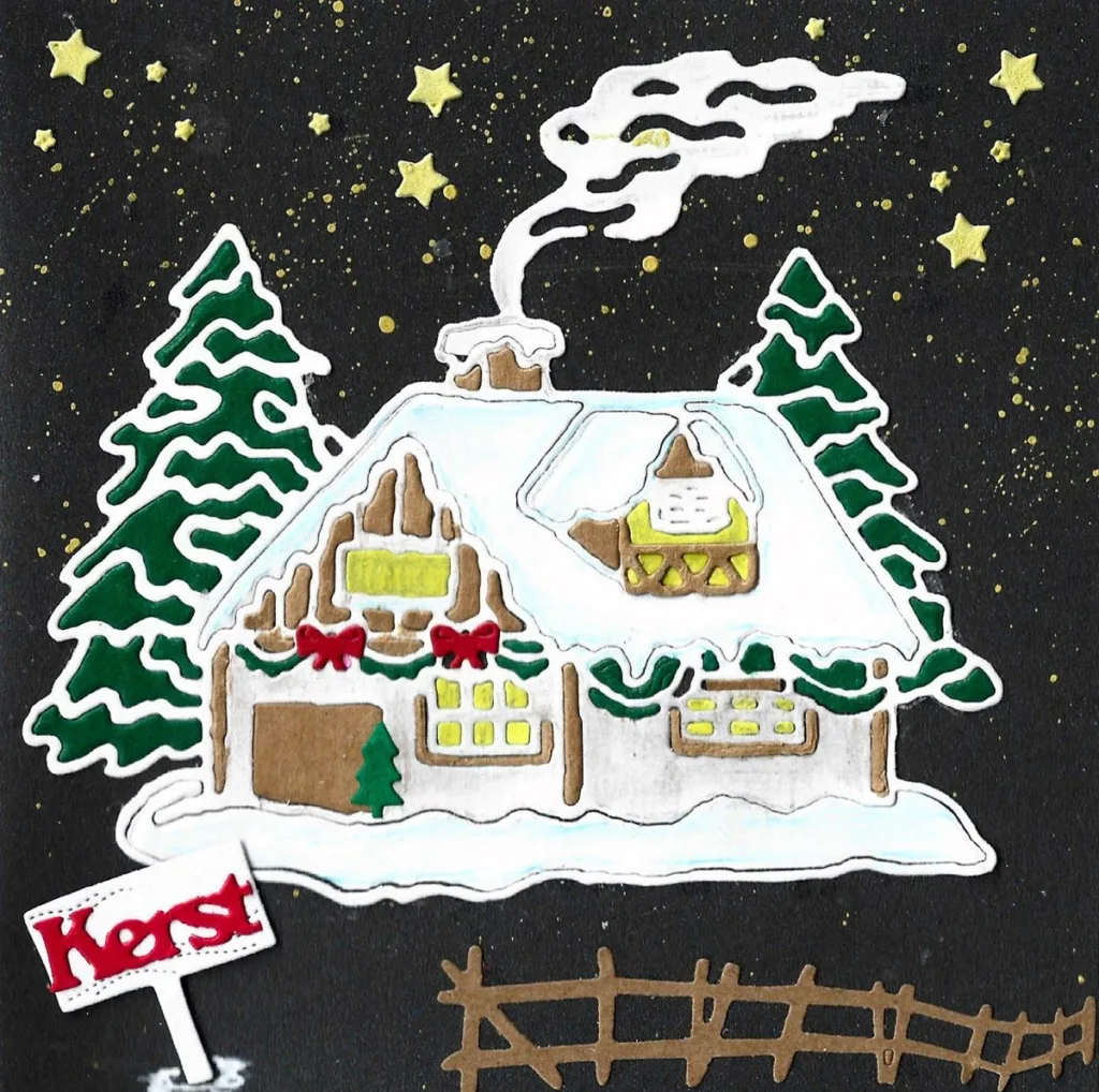Winterhuis met dennen